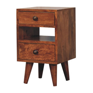 HomeRoots 20" Brown Solid Wood Nightstand with Two Drawers – Handcrafted Mango Wood, Rustic-Modern Design 651583