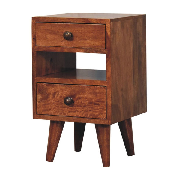 HomeRoots 20" Brown Solid Wood Nightstand with Two Drawers – Handcrafted Mango Wood, Rustic-Modern Design 651583