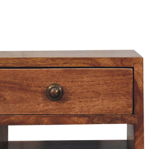 HomeRoots 20" Brown Solid Wood Nightstand with Two Drawers – Handcrafted Mango Wood, Rustic-Modern Design 651583