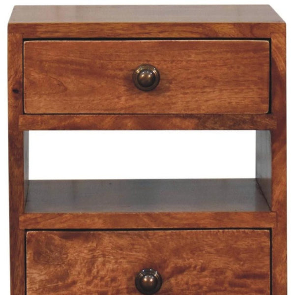 HomeRoots 20" Brown Solid Wood Nightstand with Two Drawers – Handcrafted Mango Wood, Rustic-Modern Design 651583