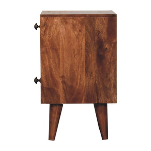 HomeRoots 20" Brown Solid Wood Nightstand with Two Drawers – Handcrafted Mango Wood, Rustic-Modern Design 651583