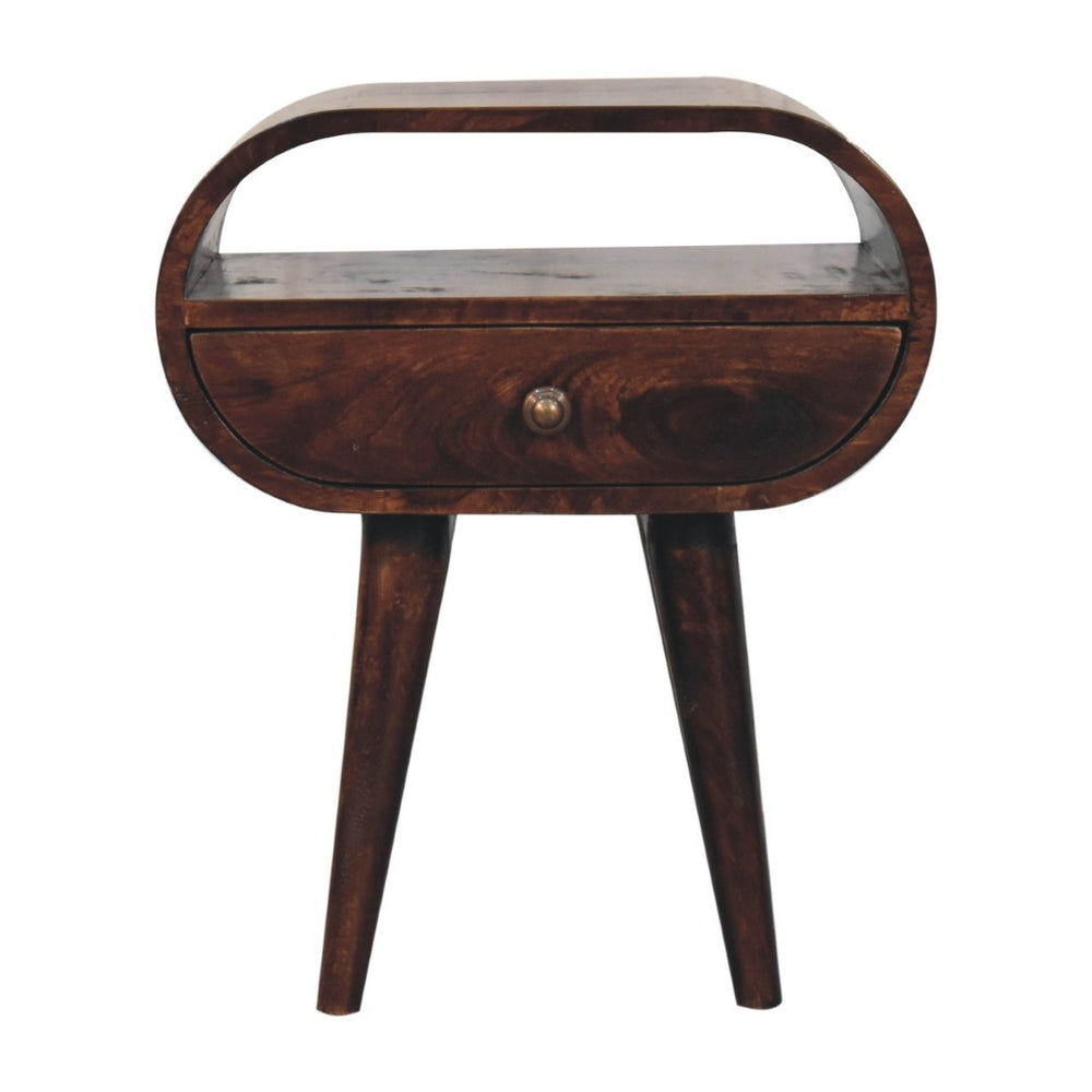 HomeRoots 21" Walnut Solid Wood Oval Nightstand with Drawer & Shelf - Stylish Storage & Accent Table Design 651584