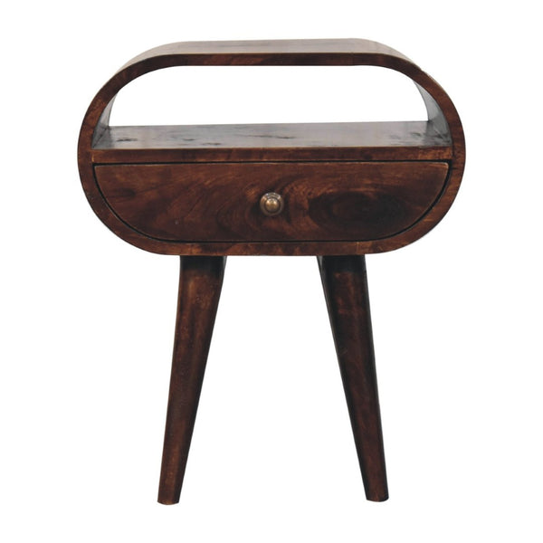 HomeRoots 21" Walnut Solid Wood Oval Nightstand with Drawer & Shelf - Stylish Storage & Accent Table Design 651584