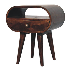 HomeRoots 21" Walnut Solid Wood Oval Nightstand with Drawer & Shelf - Stylish Storage & Accent Table Design 651584