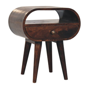 HomeRoots 21" Walnut Solid Wood Oval Nightstand with Drawer & Shelf - Stylish Storage & Accent Table Design 651584