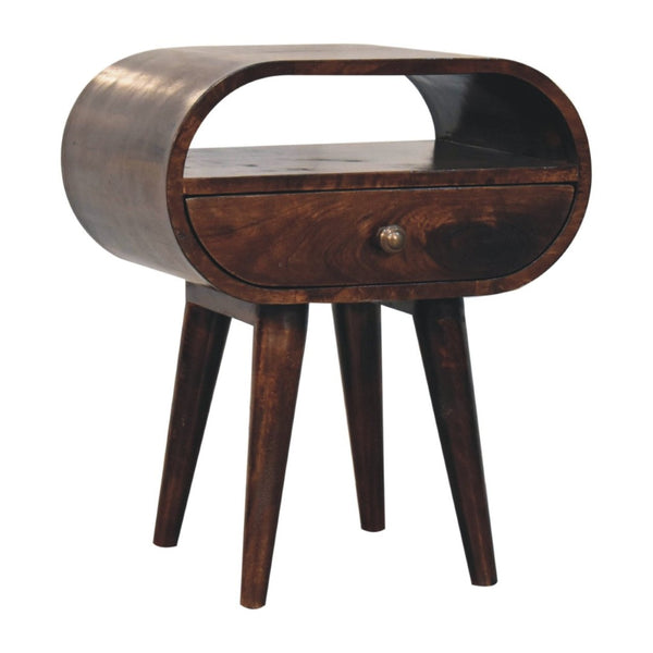 HomeRoots 21" Walnut Solid Wood Oval Nightstand with Drawer & Shelf - Stylish Storage & Accent Table Design 651584