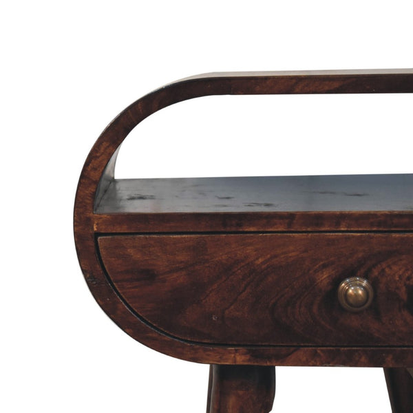 HomeRoots 21" Walnut Solid Wood Oval Nightstand with Drawer & Shelf - Stylish Storage & Accent Table Design 651584