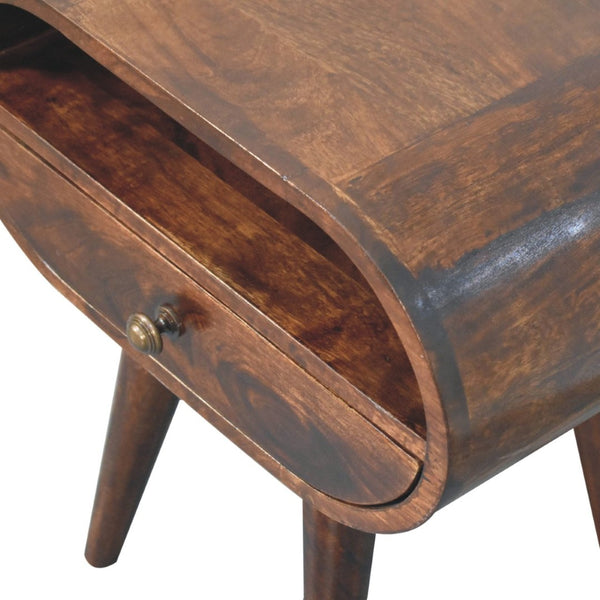 HomeRoots 21" Walnut Solid Wood Oval Nightstand with Drawer & Shelf - Stylish Storage & Accent Table Design 651584