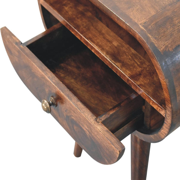 HomeRoots 21" Walnut Solid Wood Oval Nightstand with Drawer & Shelf - Stylish Storage & Accent Table Design 651584