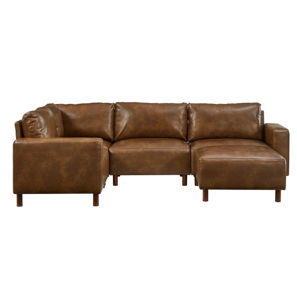 English Elm Sectional Faux Leather Modular Sofa Unit Solid Wood Frame for Living Room Lounge W1097P409308
