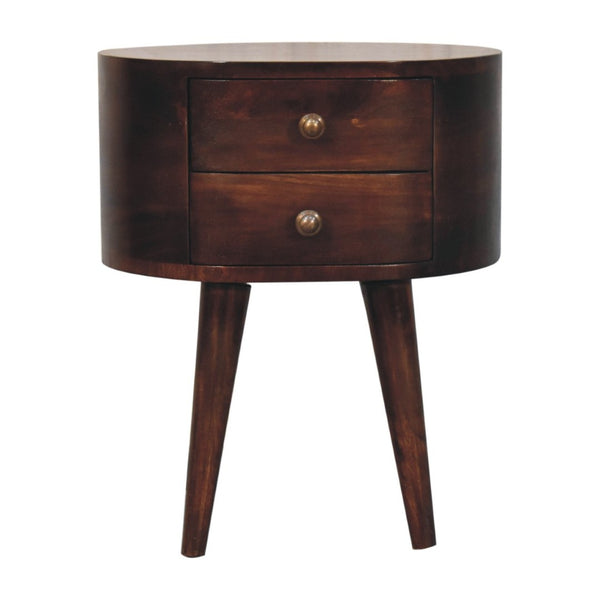 HomeRoots 21" Walnut Solid Wood Oval Nightstand with Two Drawers - Elegant Bedside Storage for Any Room 651585