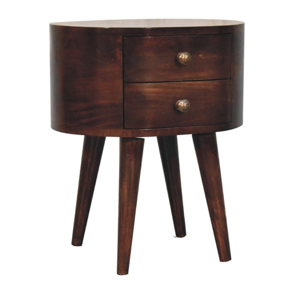 HomeRoots 21" Walnut Solid Wood Oval Nightstand with Two Drawers - Elegant Bedside Storage for Any Room 651585