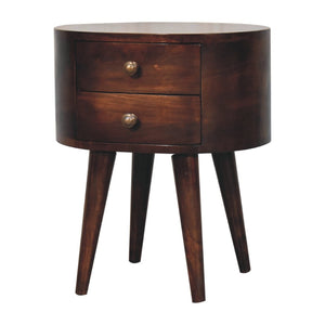 HomeRoots 21" Walnut Solid Wood Oval Nightstand with Two Drawers - Elegant Bedside Storage for Any Room 651585