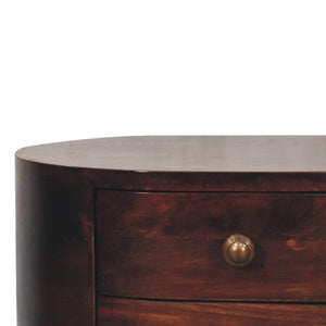 HomeRoots 21" Walnut Solid Wood Oval Nightstand with Two Drawers - Elegant Bedside Storage for Any Room 651585