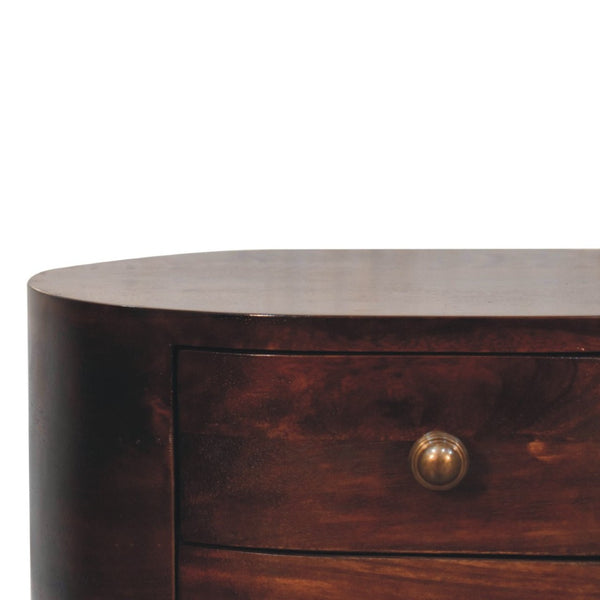 HomeRoots 21" Walnut Solid Wood Oval Nightstand with Two Drawers - Elegant Bedside Storage for Any Room 651585