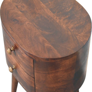 HomeRoots 21" Walnut Solid Wood Oval Nightstand with Two Drawers - Elegant Bedside Storage for Any Room 651585