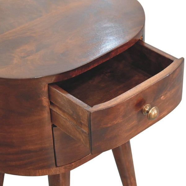 HomeRoots 21" Walnut Solid Wood Oval Nightstand with Two Drawers - Elegant Bedside Storage for Any Room 651585