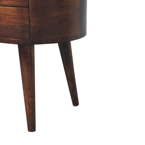HomeRoots 21" Walnut Solid Wood Oval Nightstand with Two Drawers - Elegant Bedside Storage for Any Room 651585
