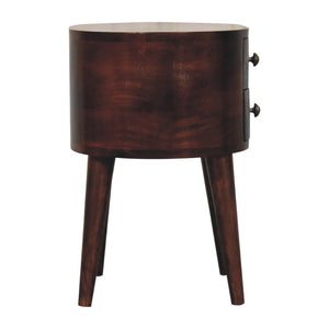 HomeRoots 21" Walnut Solid Wood Oval Nightstand with Two Drawers - Elegant Bedside Storage for Any Room 651585