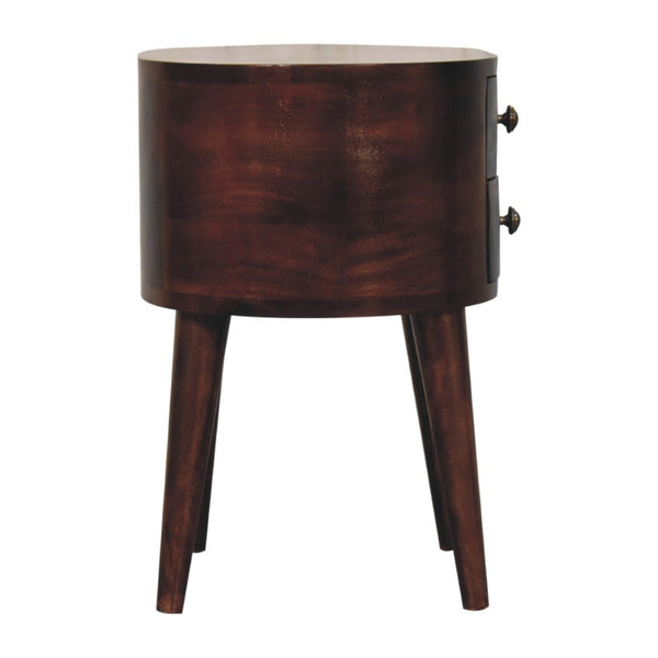 HomeRoots 21" Walnut Solid Wood Oval Nightstand with Two Drawers - Elegant Bedside Storage for Any Room 651585