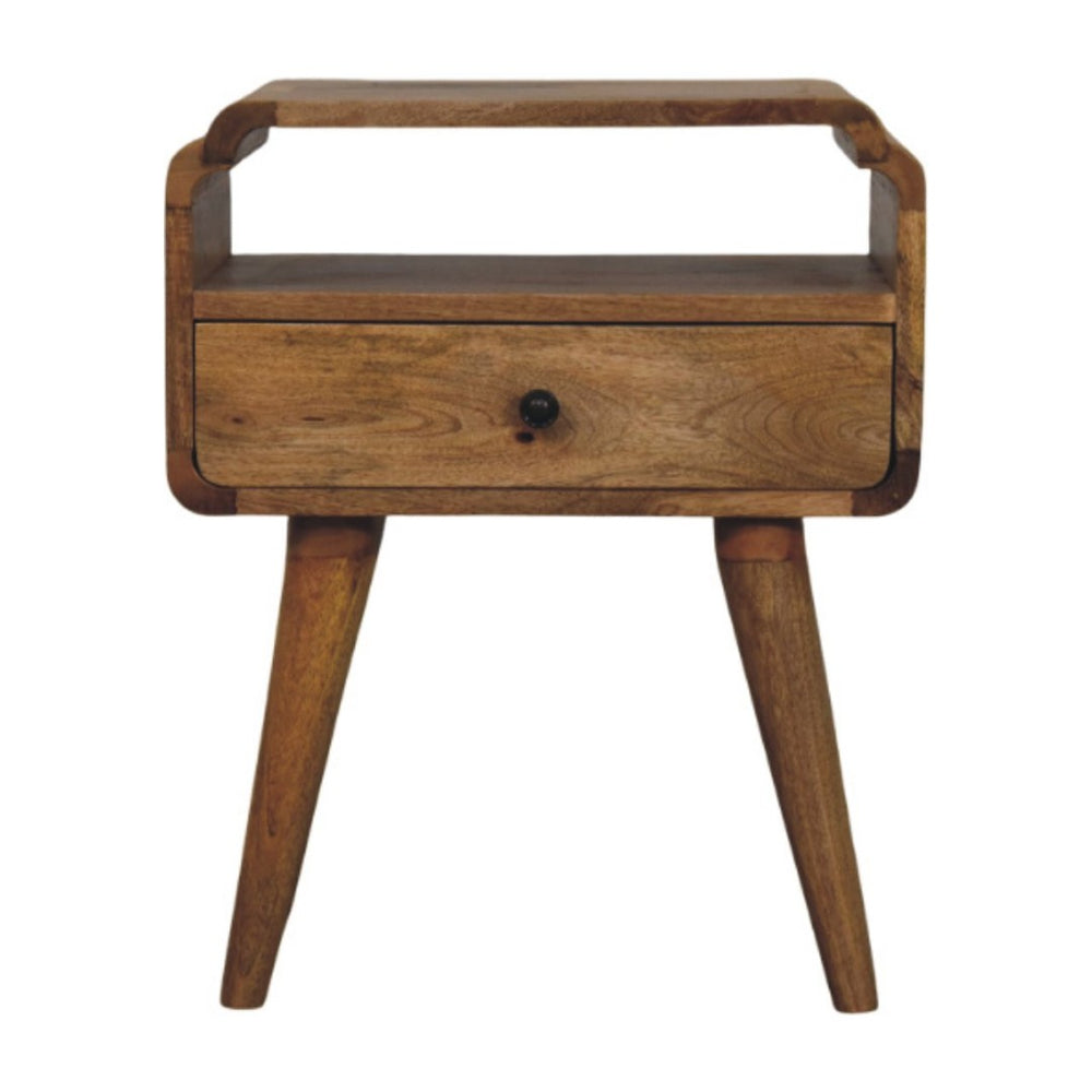 HomeRoots 22" Handcrafted Light Brown Mango Wood Nightstand with Storage, Unique Design for Any Room 651587