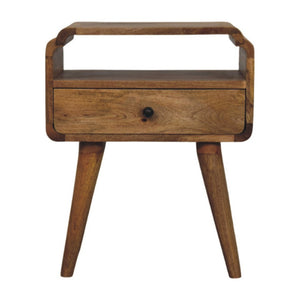 HomeRoots 22" Handcrafted Light Brown Mango Wood Nightstand with Storage, Unique Design for Any Room 651587