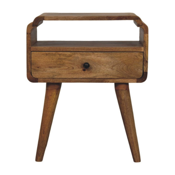 HomeRoots 22" Handcrafted Light Brown Mango Wood Nightstand with Storage, Unique Design for Any Room 651587