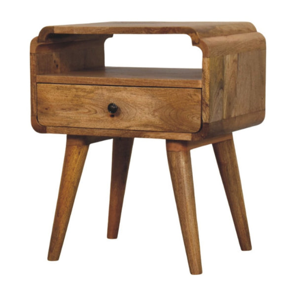 HomeRoots 22" Handcrafted Light Brown Mango Wood Nightstand with Storage, Unique Design for Any Room 651587