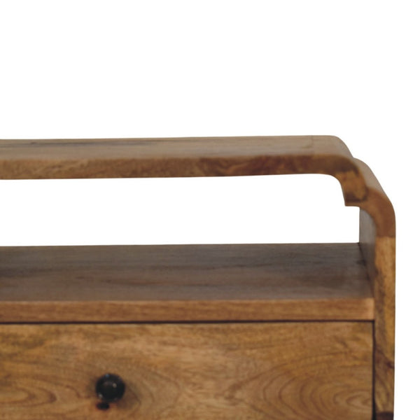 HomeRoots 22" Handcrafted Light Brown Mango Wood Nightstand with Storage, Unique Design for Any Room 651587