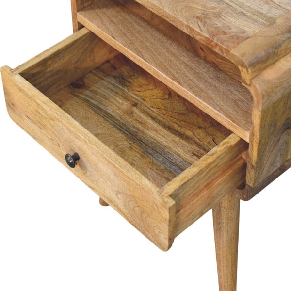 HomeRoots 22" Handcrafted Light Brown Mango Wood Nightstand with Storage, Unique Design for Any Room 651587