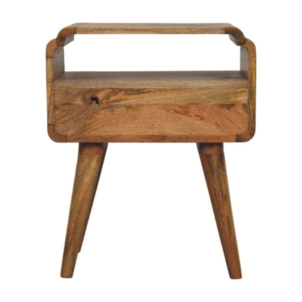 HomeRoots 22" Handcrafted Light Brown Mango Wood Nightstand with Storage, Unique Design for Any Room 651587