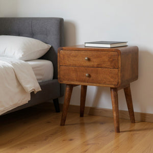 HomeRoots 20" Chestnut Solid Wood Nightstand with Two Drawers - Handcrafted Elegance for Modern Spaces 651588