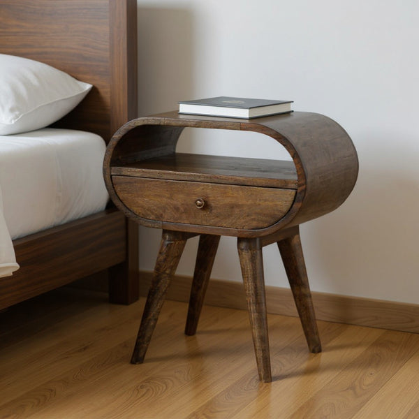 HomeRoots 21" Light Brown Solid Wood Round Nightstand with Drawer – Stylish Mango Wood Accent Table for Home 651589