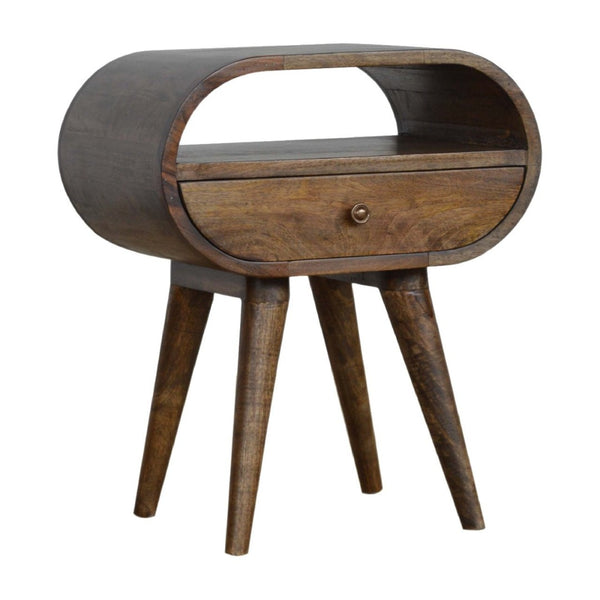 HomeRoots 21" Light Brown Solid Wood Round Nightstand with Drawer – Stylish Mango Wood Accent Table for Home 651589