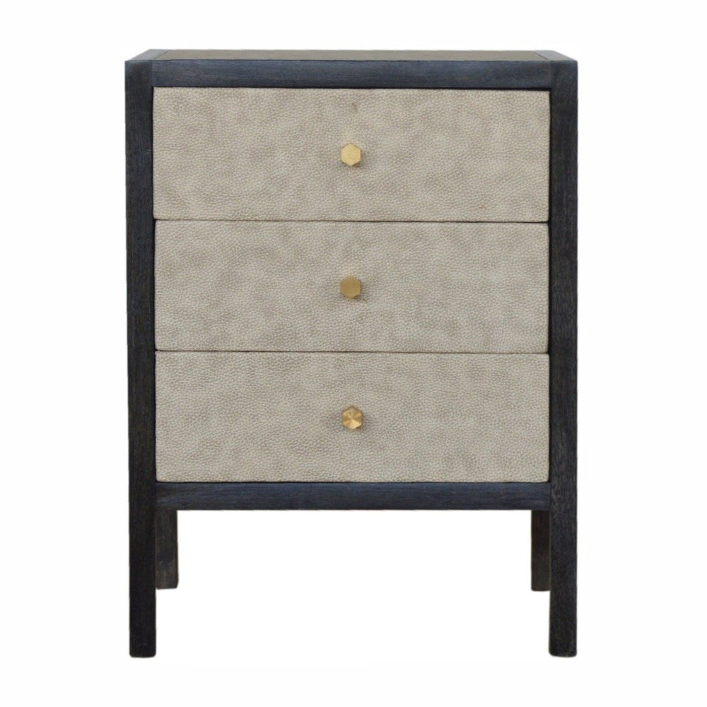 HomeRoots 24" Stylish Gray and Black Solid Wood Nightstand with Faux Shagreen - Three Drawer Accent Table 651590