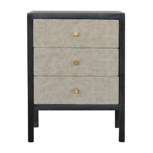 HomeRoots 24" Stylish Gray and Black Solid Wood Nightstand with Faux Shagreen - Three Drawer Accent Table 651590