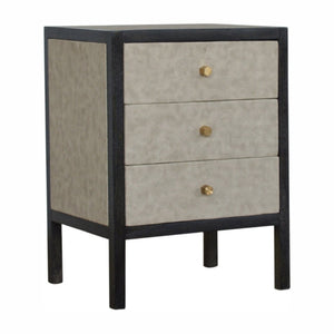HomeRoots 24" Stylish Gray and Black Solid Wood Nightstand with Faux Shagreen - Three Drawer Accent Table 651590