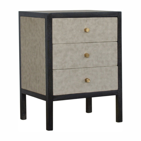 HomeRoots 24" Stylish Gray and Black Solid Wood Nightstand with Faux Shagreen - Three Drawer Accent Table 651590