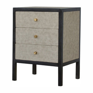 HomeRoots 24" Stylish Gray and Black Solid Wood Nightstand with Faux Shagreen - Three Drawer Accent Table 651590