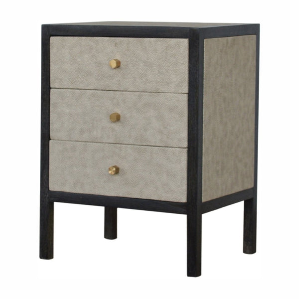HomeRoots 24" Stylish Gray and Black Solid Wood Nightstand with Faux Shagreen - Three Drawer Accent Table 651590