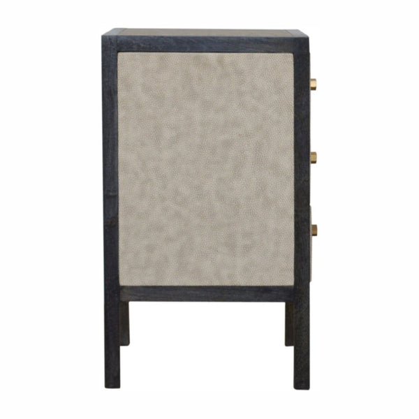 HomeRoots 24" Stylish Gray and Black Solid Wood Nightstand with Faux Shagreen - Three Drawer Accent Table 651590