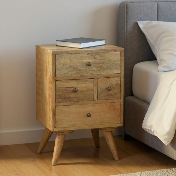 HomeRoots 24" Brown Solid Wood Nightstand with Four Drawers – Modern, Versatile, and Fully Assembled Accent Table 651591