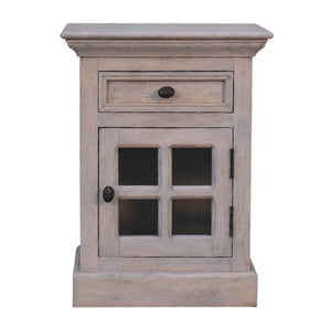 HomeRoots 24" Rustic Gray Solid Wood & Glass Nightstand with Two Drawers – Vintage Charm for Any Room 651592