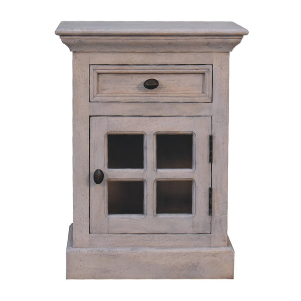 HomeRoots 24" Rustic Gray Solid Wood & Glass Nightstand with Two Drawers – Vintage Charm for Any Room 651592