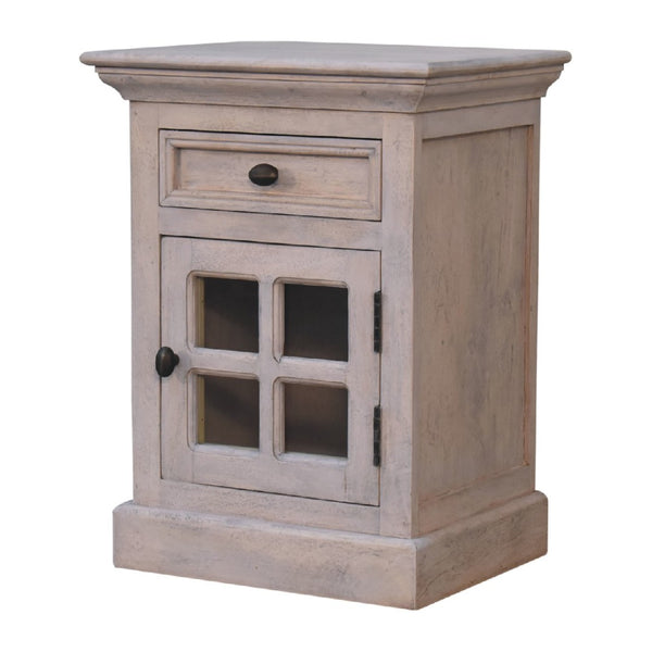 HomeRoots 24" Rustic Gray Solid Wood & Glass Nightstand with Two Drawers – Vintage Charm for Any Room 651592