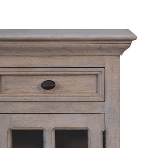 HomeRoots 24" Rustic Gray Solid Wood & Glass Nightstand with Two Drawers – Vintage Charm for Any Room 651592