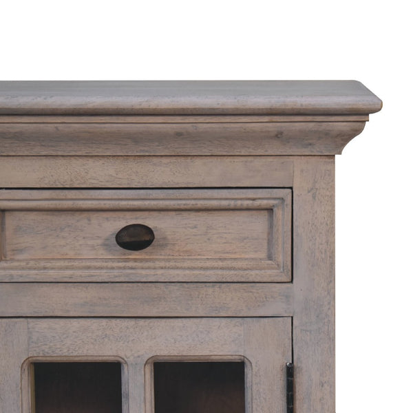 HomeRoots 24" Rustic Gray Solid Wood & Glass Nightstand with Two Drawers – Vintage Charm for Any Room 651592