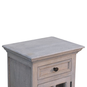 HomeRoots 24" Rustic Gray Solid Wood & Glass Nightstand with Two Drawers – Vintage Charm for Any Room 651592