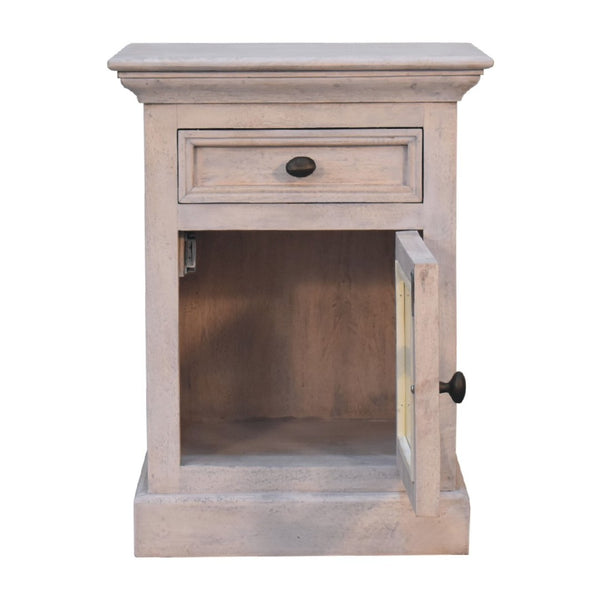 HomeRoots 24" Rustic Gray Solid Wood & Glass Nightstand with Two Drawers – Vintage Charm for Any Room 651592