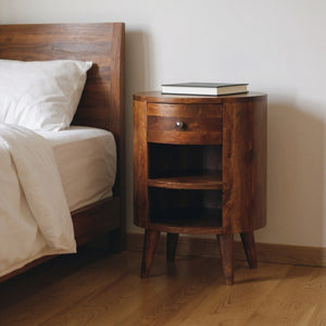 HomeRoots 22" Chestnut Solid Wood Oval Nightstand - Handcrafted Modern Accent Table with Drawer & Storage 651594